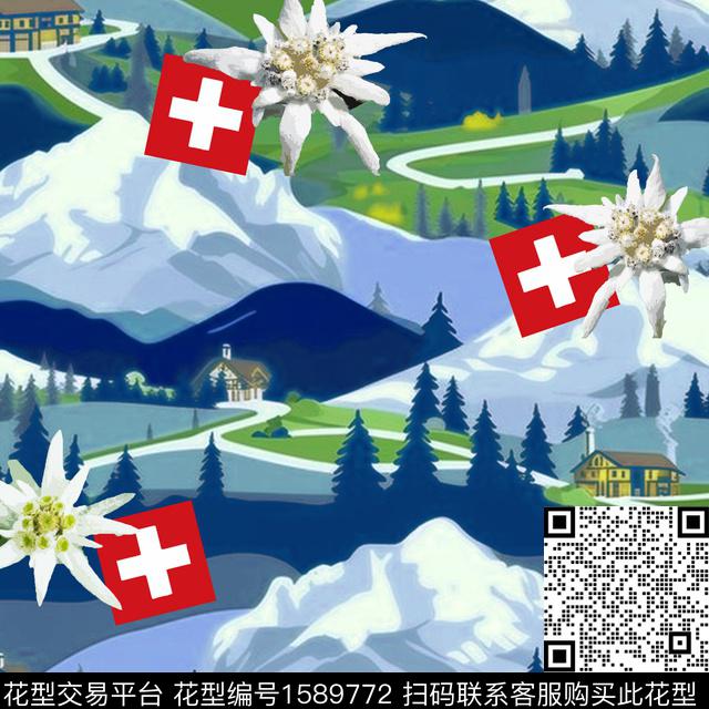 水彩国旗风景数码印花华亿平台下载（图片编号: 1589772） - 瓦栏（Walan）