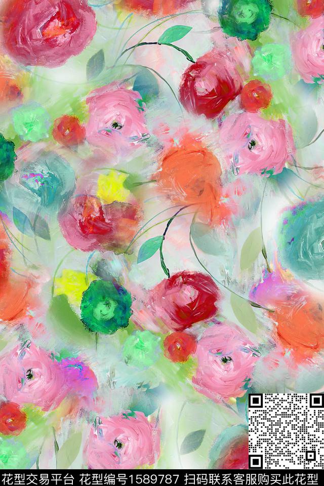 抽象花卉花卉油画华亿平台数码印花华亿平台下载（图片编号: 1589787） - 瓦栏（Walan）