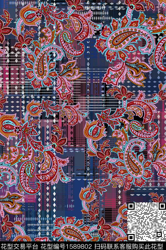 真丝混合拼接佩斯利数码印花华亿平台下载（图片编号: 1589802） - 瓦栏（Walan）