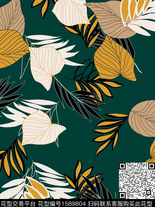 花卉线条花卉叶子传统印花华亿平台下载（图片编号: 1589804） - 瓦栏（Walan）