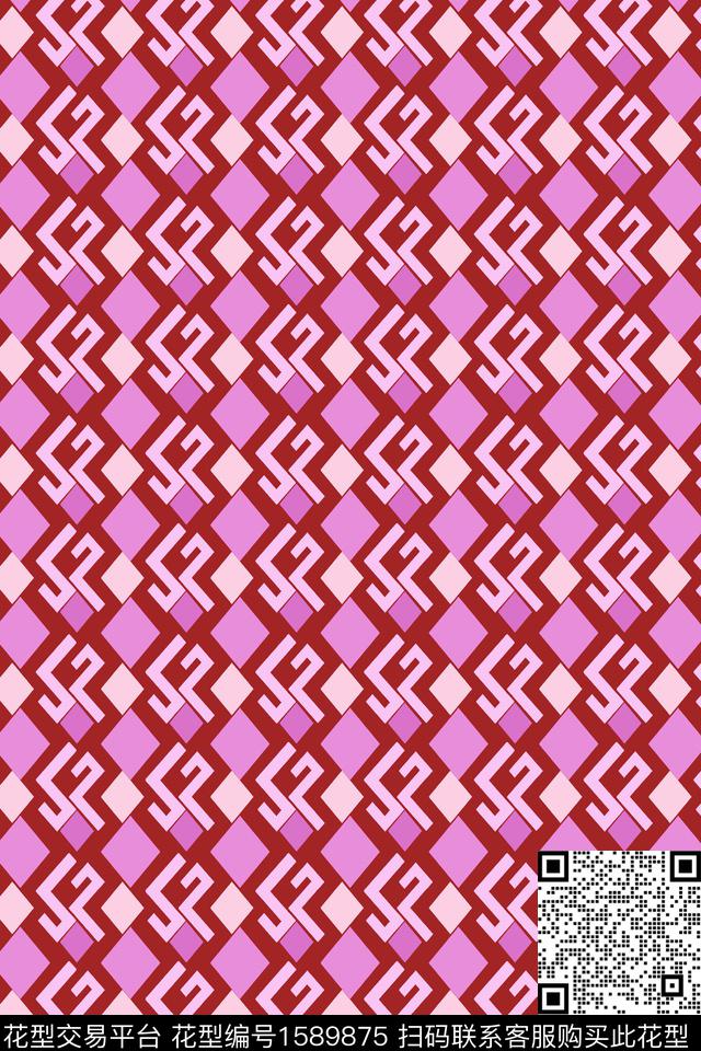 几何格子传统印花华亿平台下载（图片编号: 1589875） - 瓦栏（Walan）