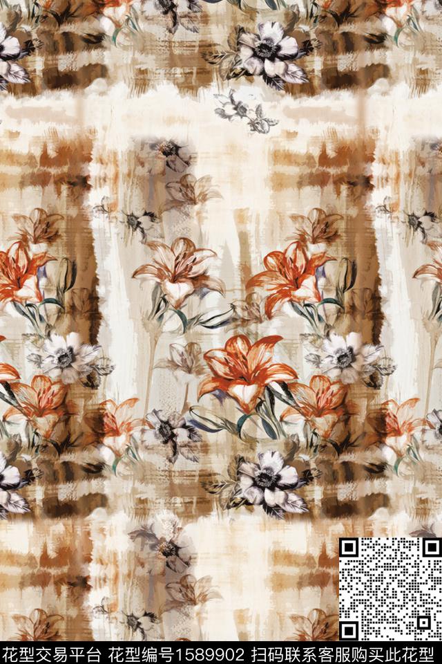 花卉渐变水彩数码印花华亿平台下载（图片编号: 1589902） - 瓦栏（Walan）