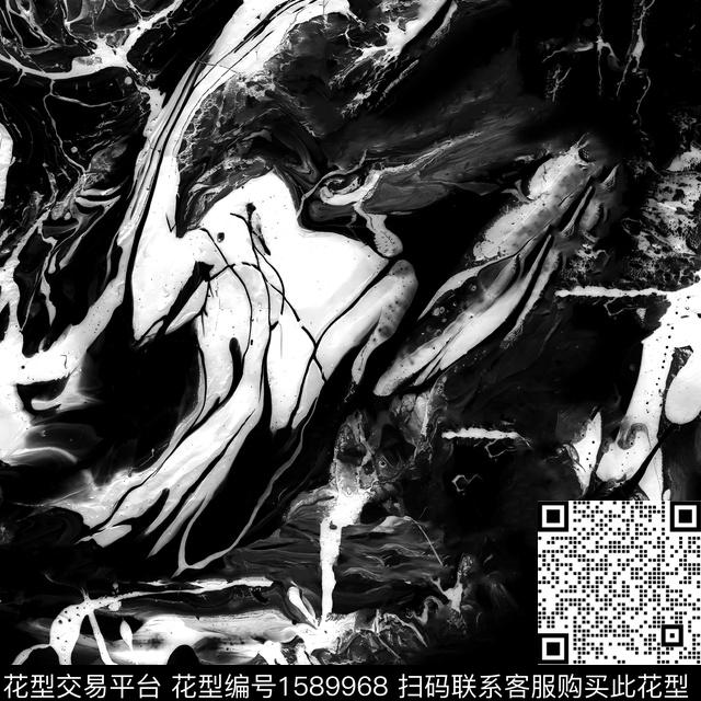 抽象大理石黑白数码印花华亿平台下载（图片编号: 1589968） - 瓦栏（Walan）