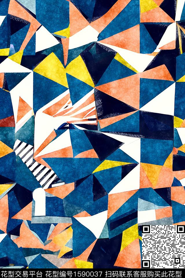 彩色几何油画华亿平台混合拼接数码印花华亿平台下载（图片编号: 1590037） - 瓦栏（Walan）