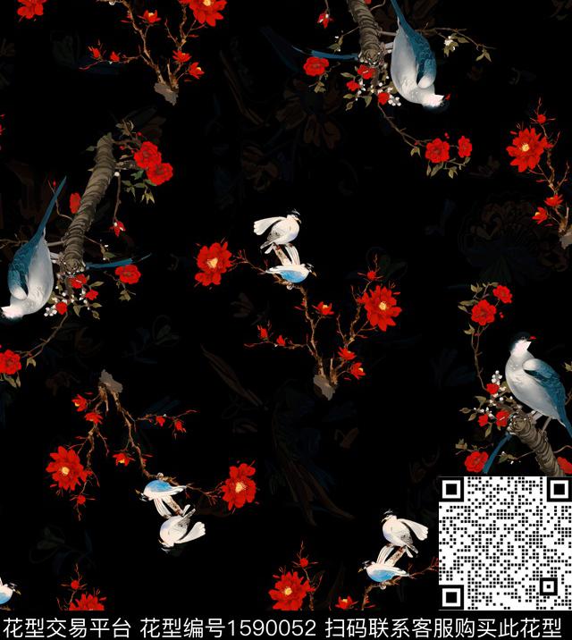 影花花卉鸟数码印花华亿平台下载（图片编号: 1590052） - 瓦栏（Walan）