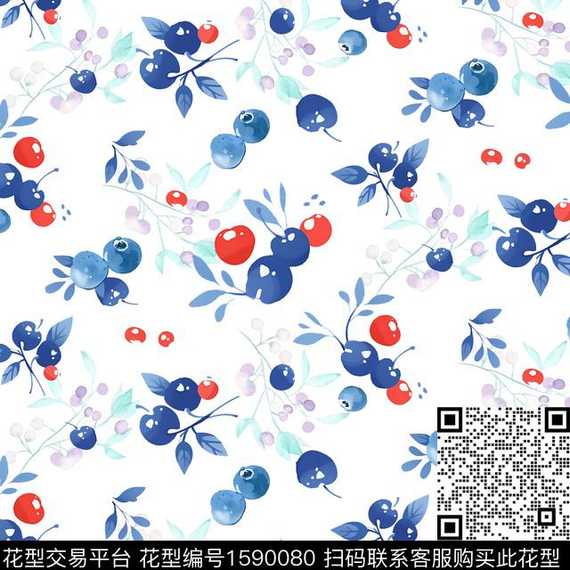 水彩水果蓝莓数码印花华亿平台下载（图片编号: 1590080） - 瓦栏（Walan）