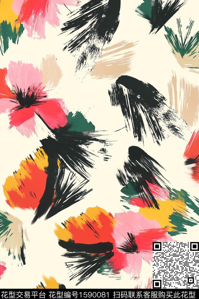 花卉水彩花卉抽象花卉数码印花华亿平台下载（图片编号: 1590081） - 瓦栏（Walan）