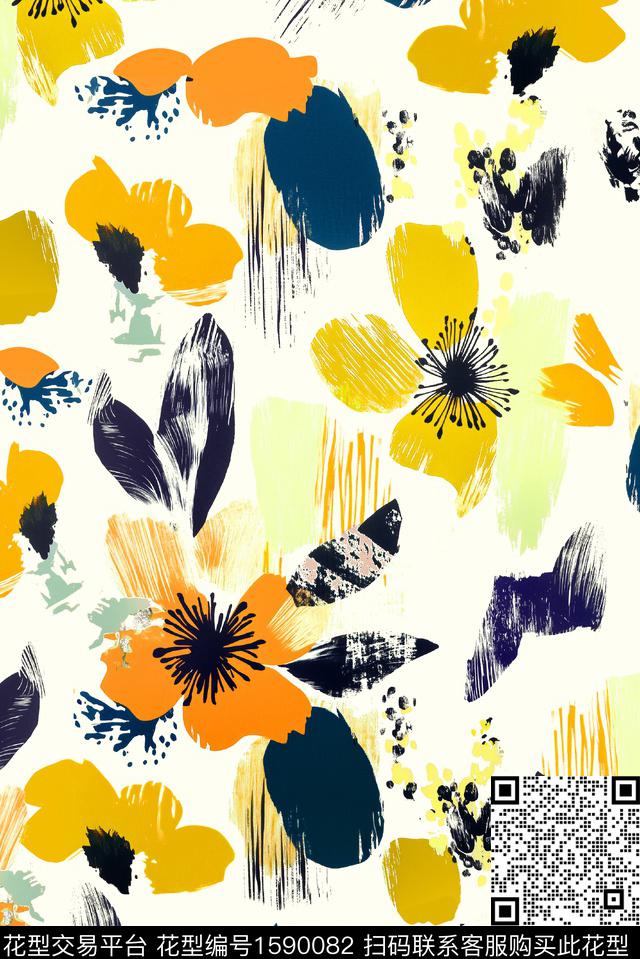 花卉水彩花卉抽象花卉数码印花华亿平台下载（图片编号: 1590082） - 瓦栏（Walan）