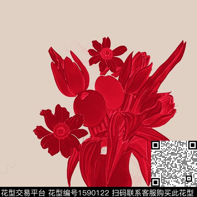 花卉混合拼接水彩数码印花华亿平台下载（图片编号: 1590122） - 瓦栏（Walan）