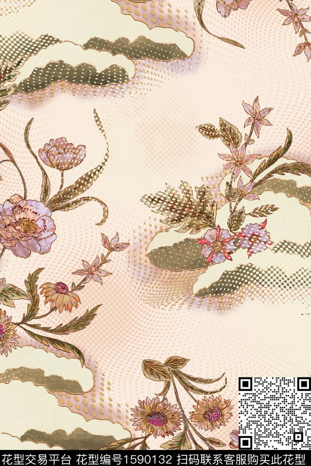 花卉复古中国风数码印花华亿平台下载（图片编号: 1590132） - 瓦栏（Walan）