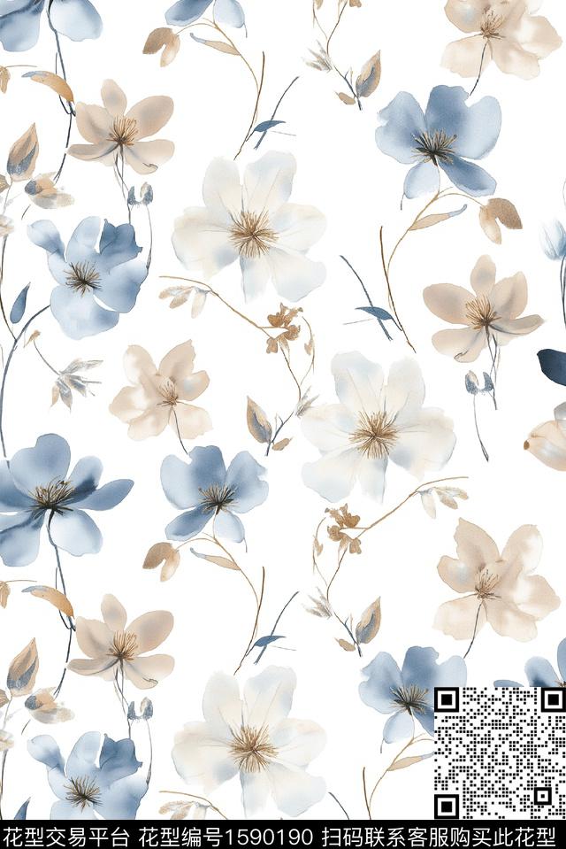 花卉小碎花水彩花卉数码印花华亿平台下载（图片编号: 1590190） - 瓦栏（Walan）