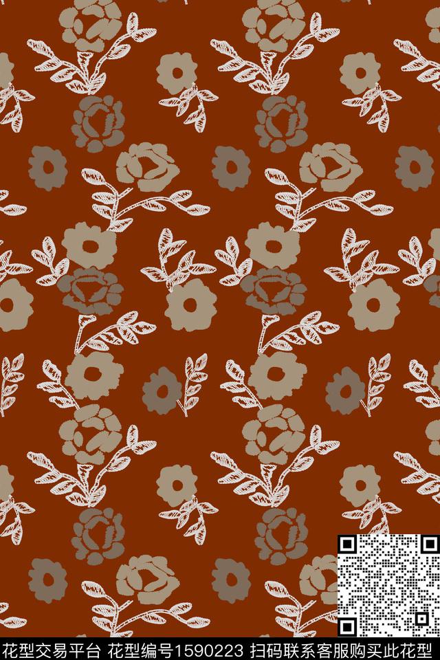 花卉小碎花平面花卉传统印花华亿平台下载（图片编号: 1590223） - 瓦栏（Walan）