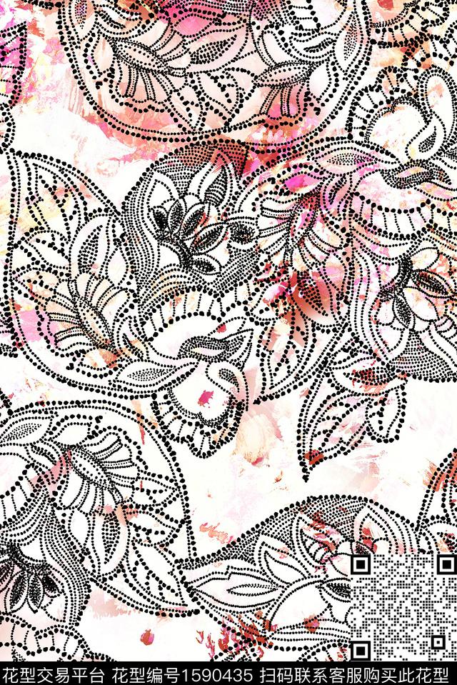 底纹古典花纹波点数码印花华亿平台下载（图片编号: 1590435） - 瓦栏（Walan）