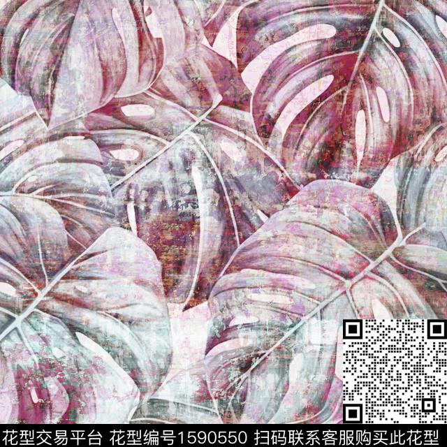 热带绿植树叶肌理数码印花华亿平台下载（图片编号: 1590550） - 瓦栏（Walan）