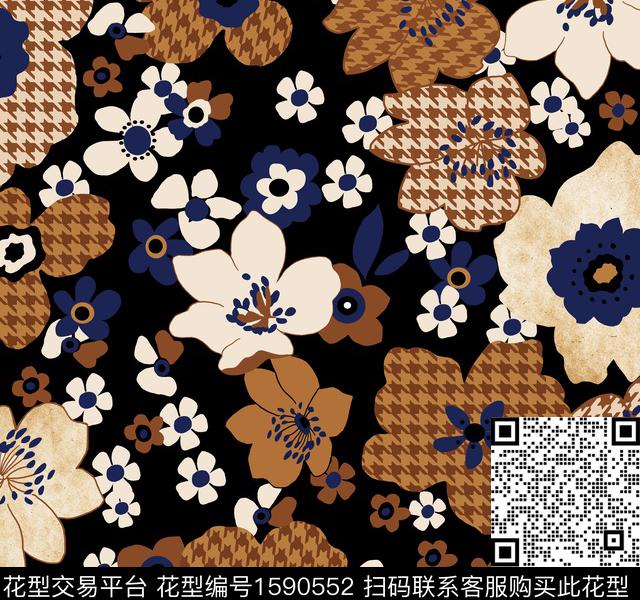 花卉千鸟格平面花卉数码印花华亿平台下载（图片编号: 1590552） - 瓦栏（Walan）