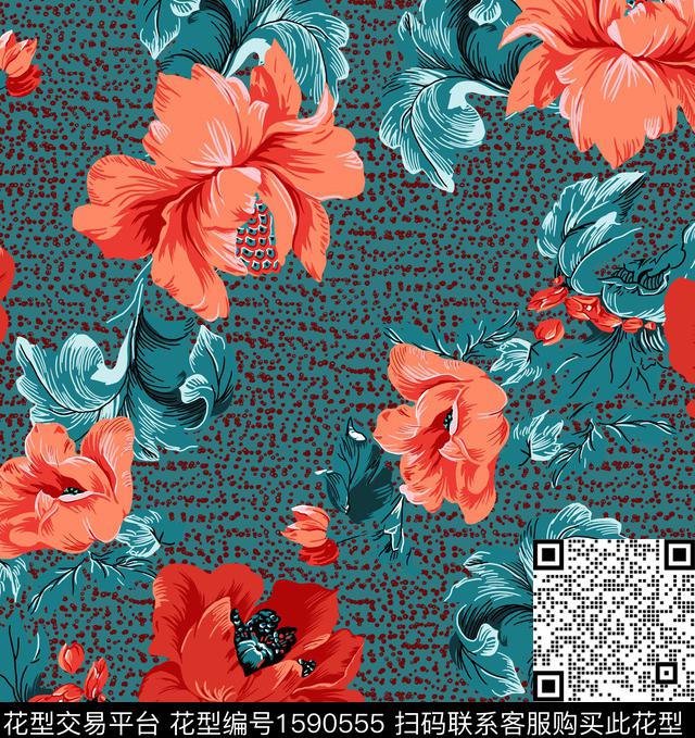花卉底纹斑点数码印花华亿平台下载（图片编号: 1590555） - 瓦栏（Walan）