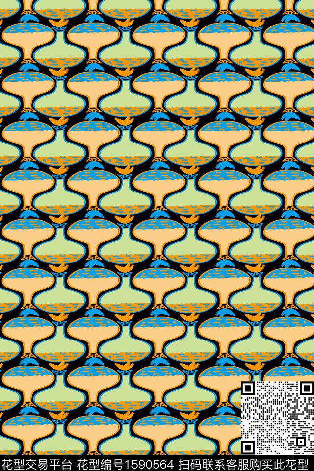 花卉花瓶趣味传统印花华亿平台下载（图片编号: 1590564） - 瓦栏（Walan）