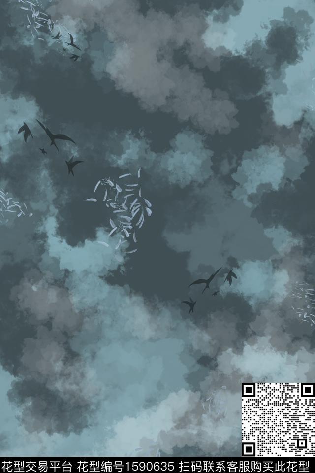 鸟天空灰色数码印花华亿平台下载（图片编号: 1590635） - 瓦栏（Walan）