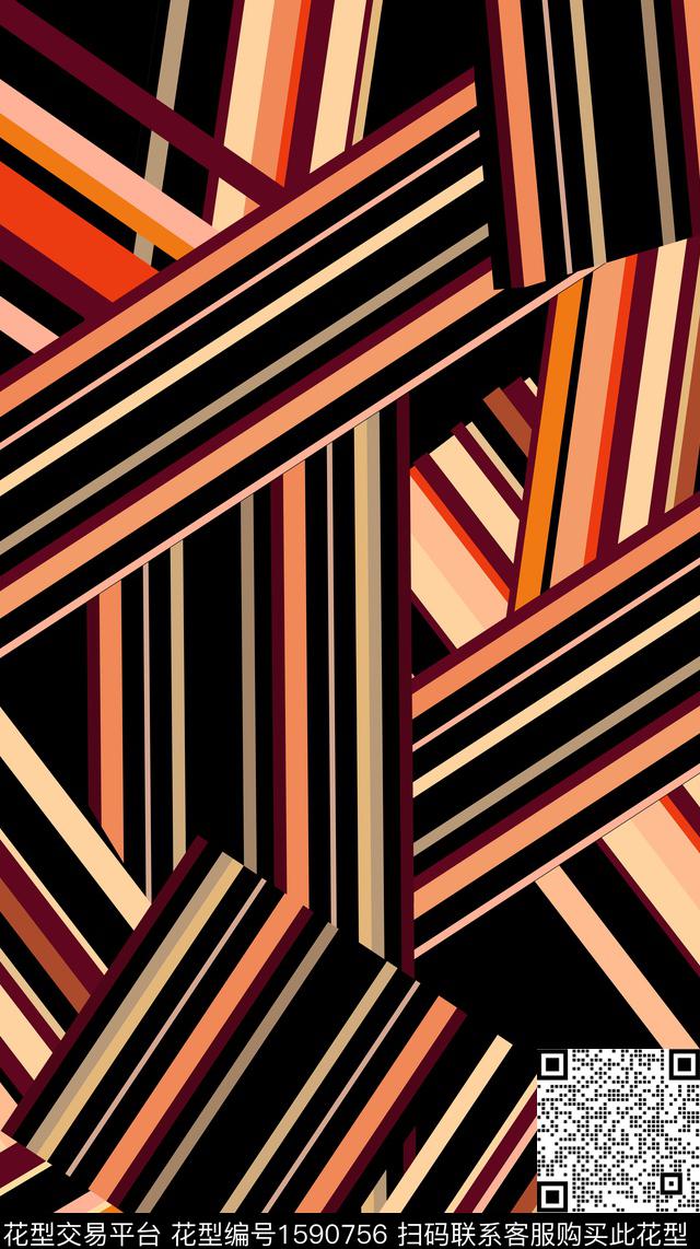 条纹几何长方形传统印花华亿平台下载（图片编号: 1590756） - 瓦栏（Walan）