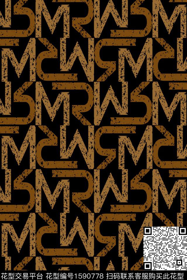 趣味字母棕色传统印花华亿平台下载（图片编号: 1590778） - 瓦栏（Walan）