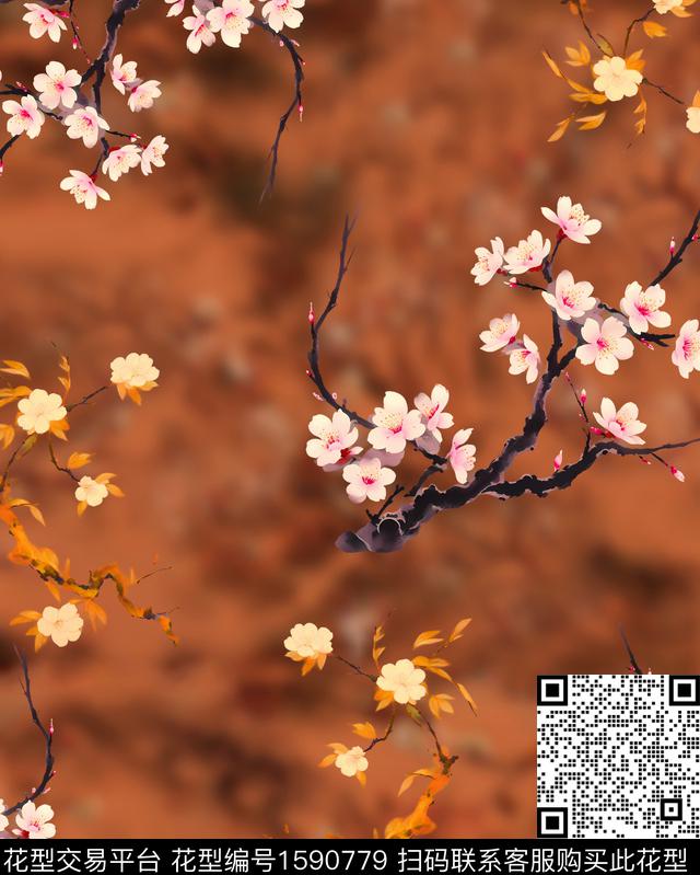 梅花朦胧底纹数码印花华亿平台下载（图片编号: 1590779） - 瓦栏（Walan）