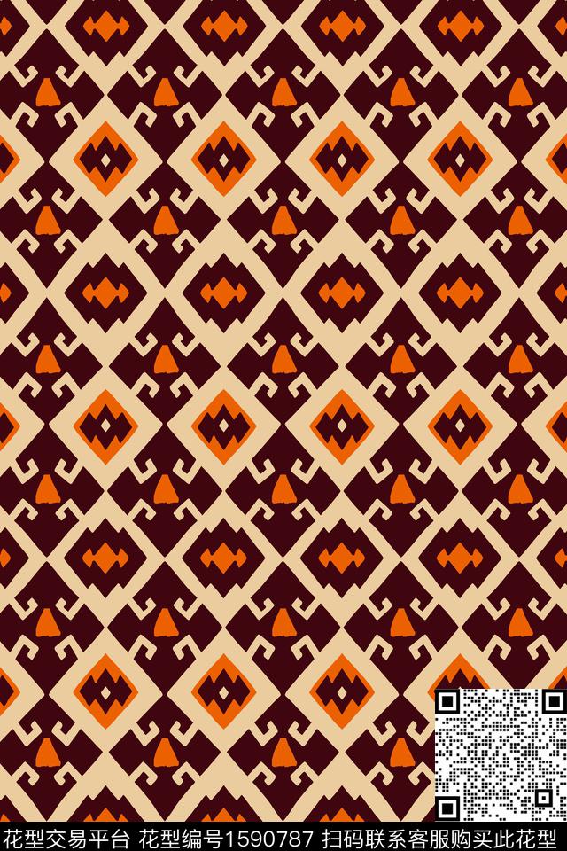 民族风几何美拉德传统印花华亿平台下载（图片编号: 1590787） - 瓦栏（Walan）