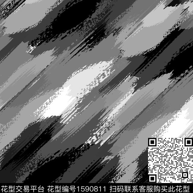 抽象笔触黑白数码印花华亿平台下载（图片编号: 1590811） - 瓦栏（Walan）