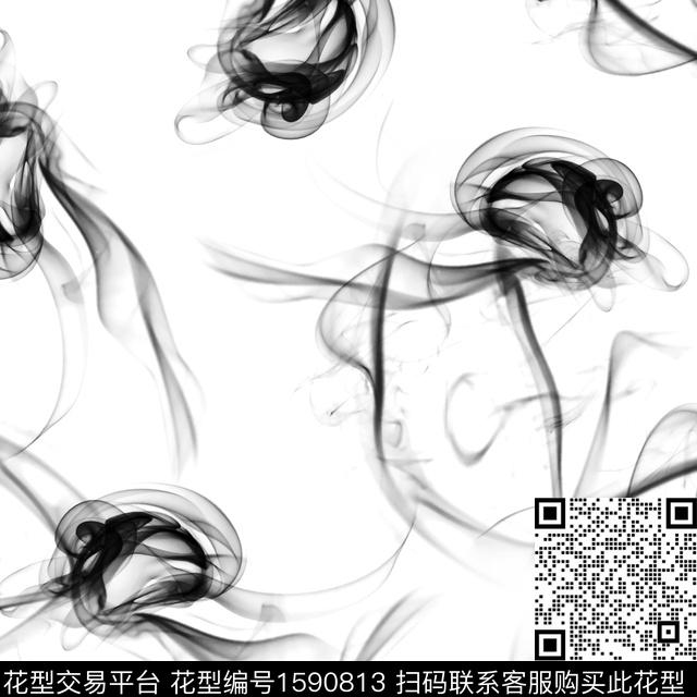 抽象水母黑白数码印花华亿平台下载（图片编号: 1590813） - 瓦栏（Walan）