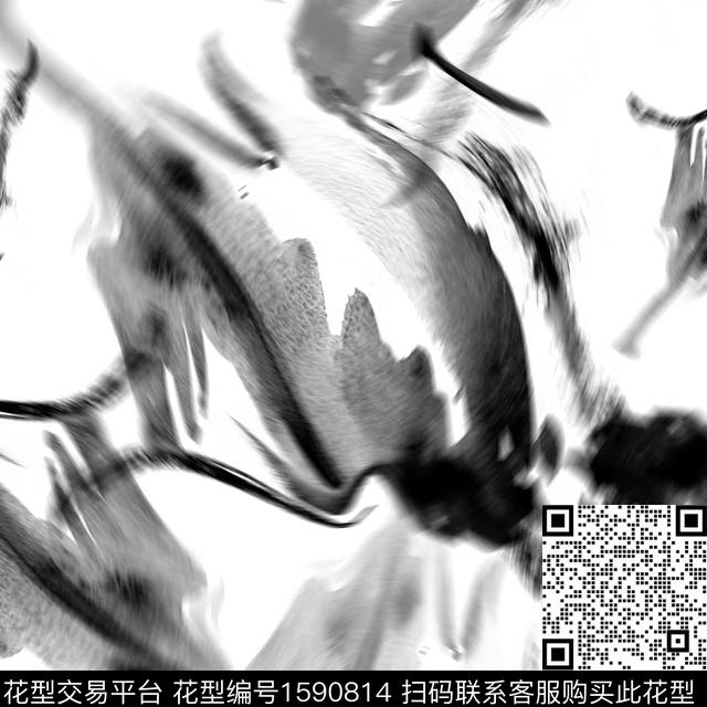 抽象笔触黑白数码印花华亿平台下载（图片编号: 1590814） - 瓦栏（Walan）