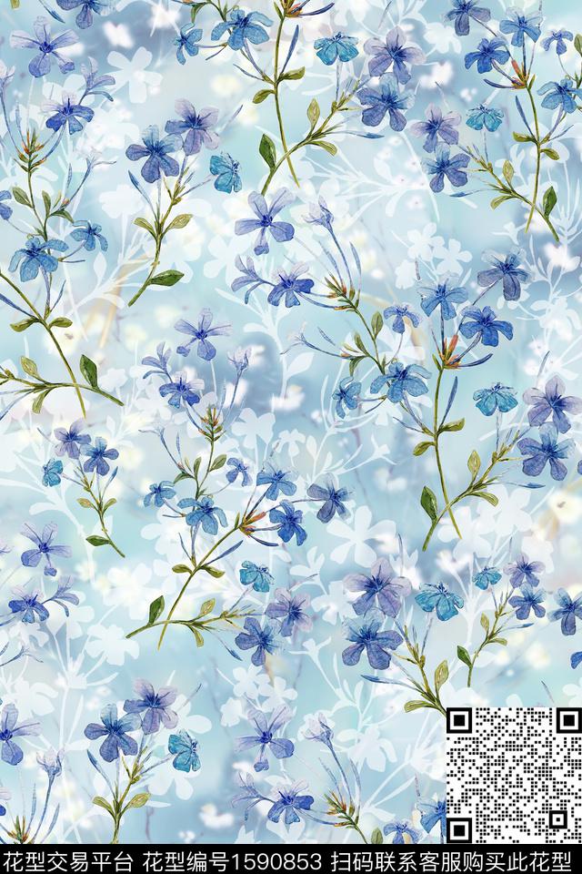 影花水彩花卉花卉数码印花华亿平台下载（图片编号: 1590853） - 瓦栏（Walan）