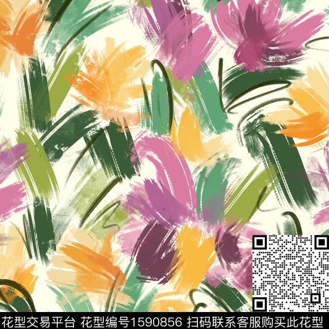 抽象笔触水彩数码印花华亿平台下载（图片编号: 1590856） - 瓦栏（Walan）