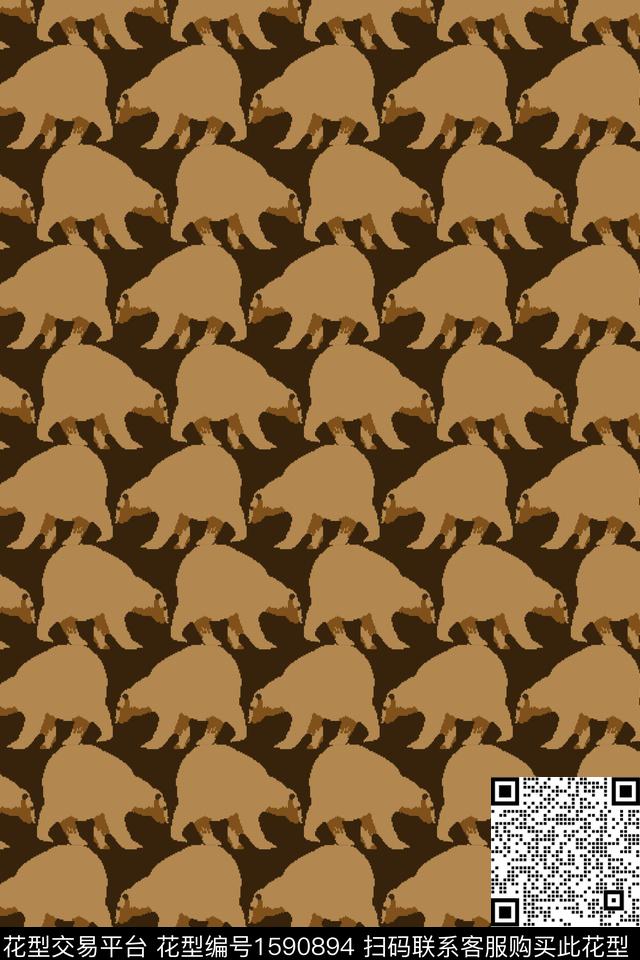 动物熊棕色传统印花华亿平台下载（图片编号: 1590894） - 瓦栏（Walan）