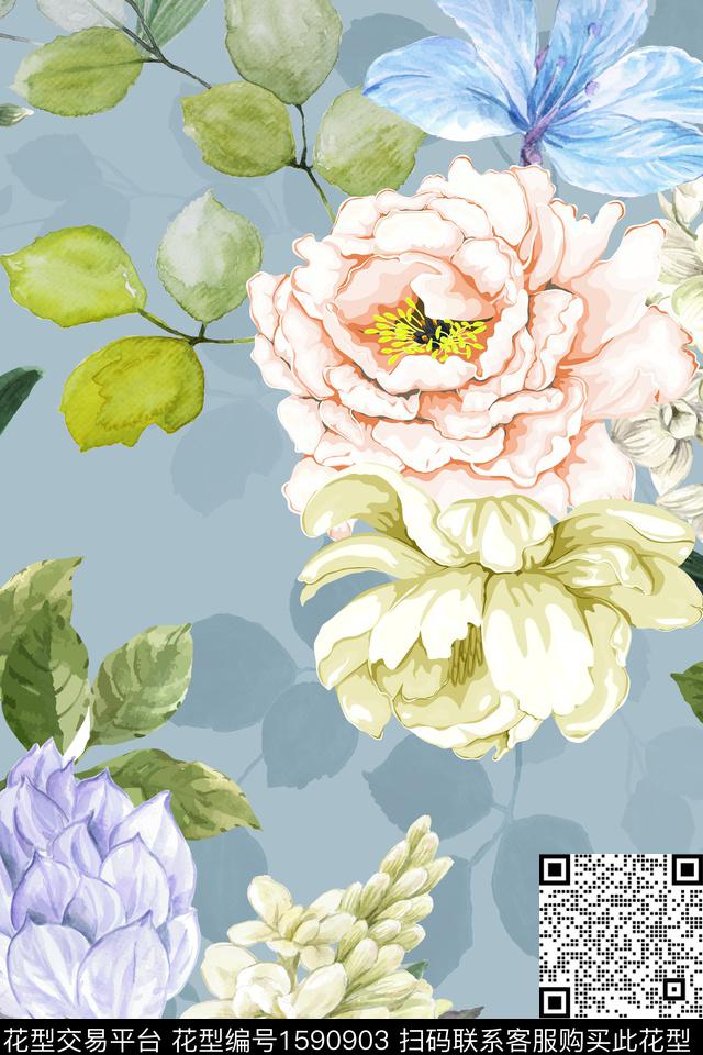 大花花卉春夏华亿平台数码印花华亿平台下载（图片编号: 1590903） - 瓦栏（Walan）