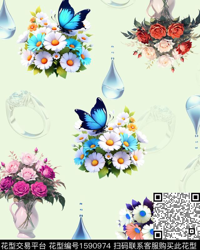 花卉戒指水滴数码印花华亿平台下载（图片编号: 1590974） - 瓦栏（Walan）