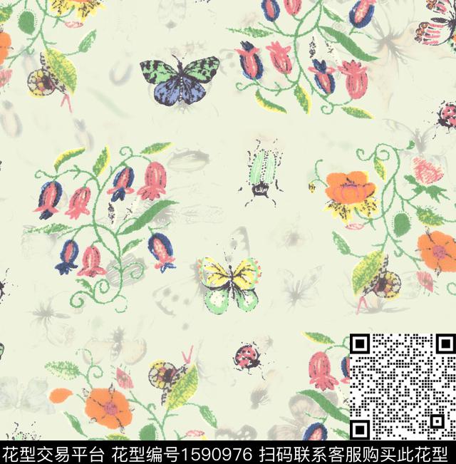 蝴蝶花卉昆虫数码印花华亿平台下载（图片编号: 1590976） - 瓦栏（Walan）