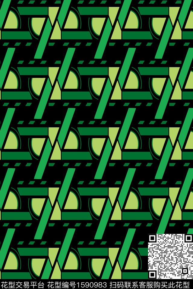 条纹绿色几何传统印花华亿平台下载（图片编号: 1590983） - 瓦栏（Walan）