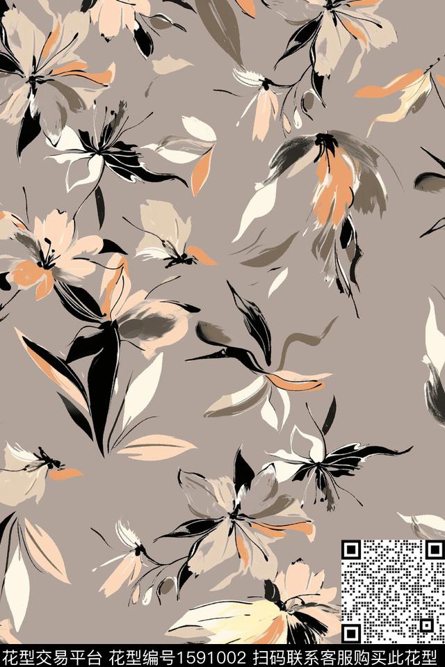 花卉水彩花卉抽象花卉数码印花华亿平台下载（图片编号: 1591002） - 瓦栏（Walan）