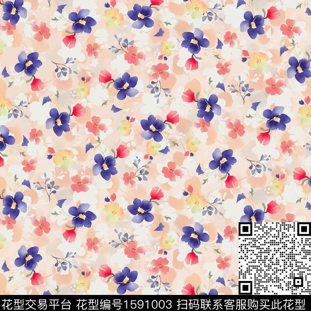 花卉水彩花卉小碎花数码印花华亿平台下载（图片编号: 1591003） - 瓦栏（Walan）
