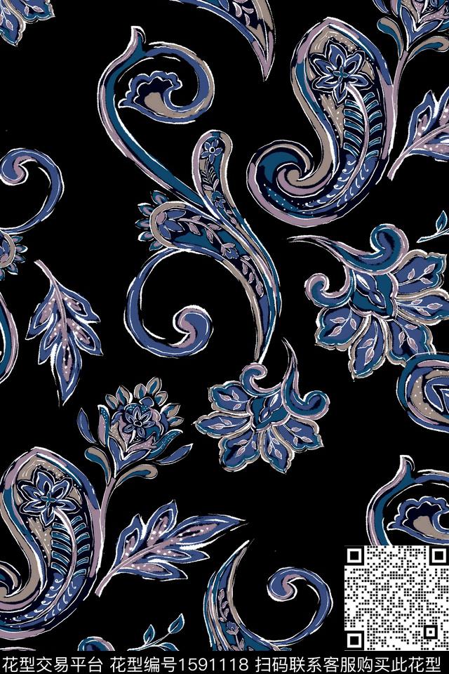民族花卉民族风佩斯利数码印花华亿平台下载（图片编号: 1591118） - 瓦栏（Walan）