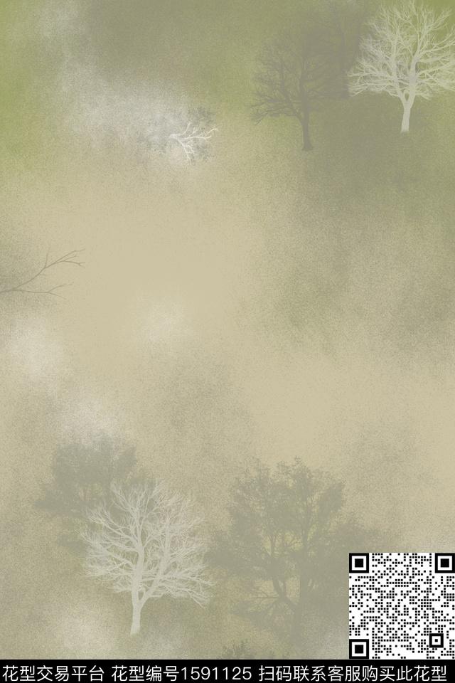 树枝渐变树数码印花华亿平台下载（图片编号: 1591125） - 瓦栏（Walan）