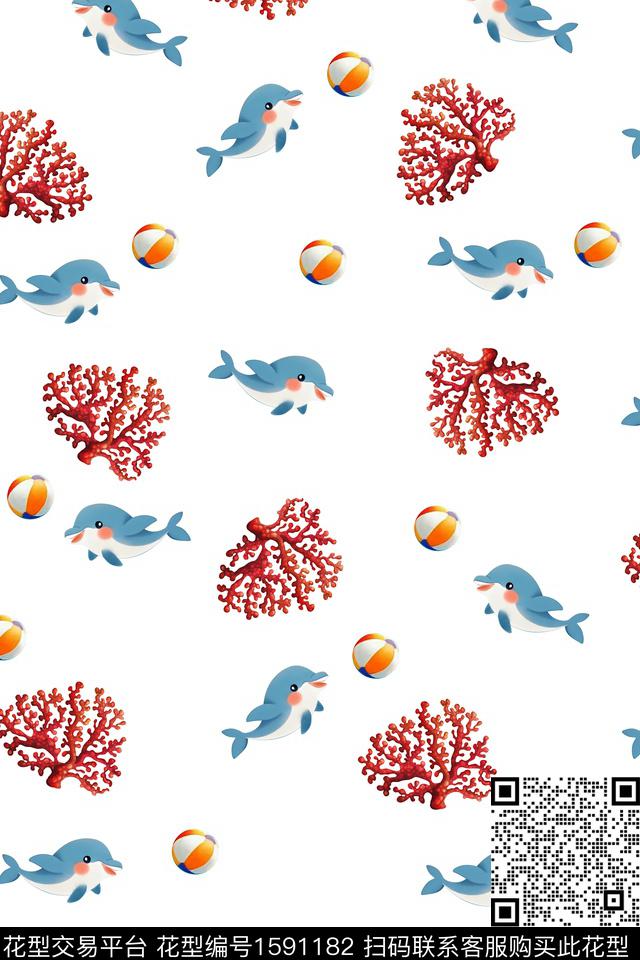 卡通动物珊瑚可爱数码印花华亿平台下载（图片编号: 1591182） - 瓦栏（Walan）