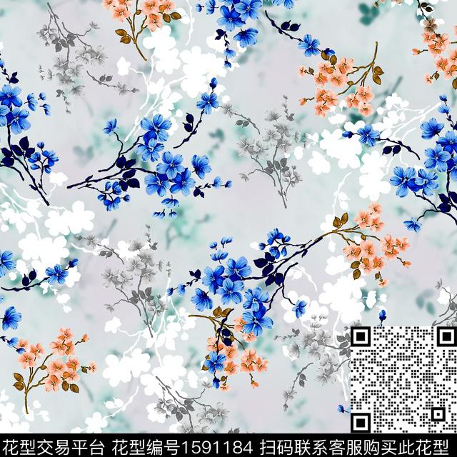 花卉影花剪影数码印花华亿平台下载（图片编号: 1591184） - 瓦栏（Walan）