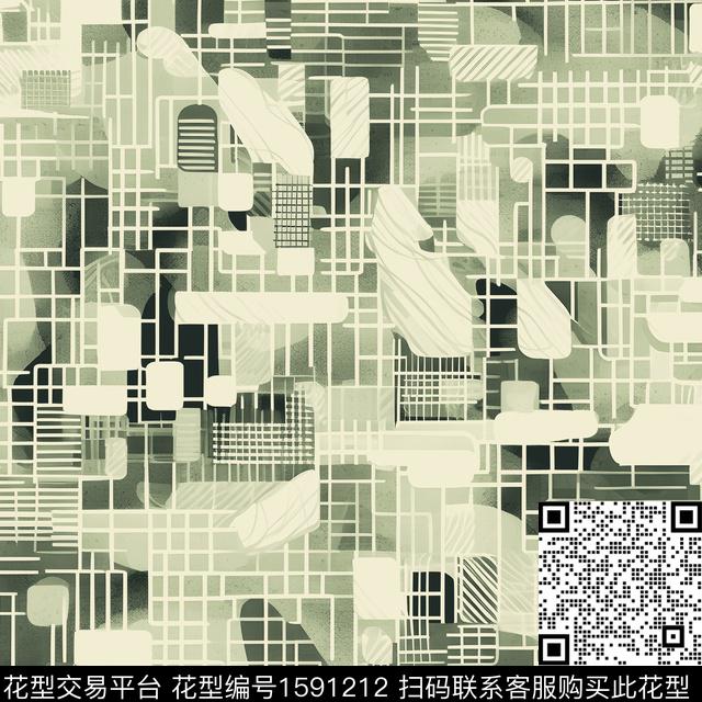 格子线条几何数码印花华亿平台下载（图片编号: 1591212） - 瓦栏（Walan）