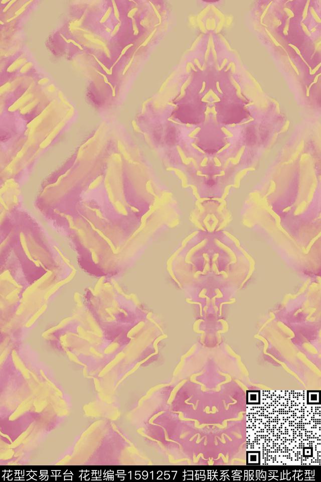 晕染肌理民族风水彩数码印花华亿平台下载（图片编号: 1591257） - 瓦栏（Walan）