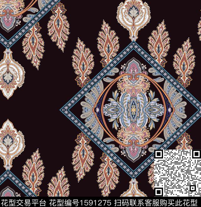 民族风佩斯利黑底数码印花华亿平台下载（图片编号: 1591275） - 瓦栏（Walan）