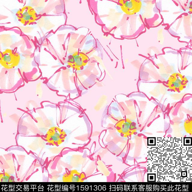 手绘花卉粉色系2025数码印花华亿平台下载（图片编号: 1591306） - 瓦栏（Walan）
