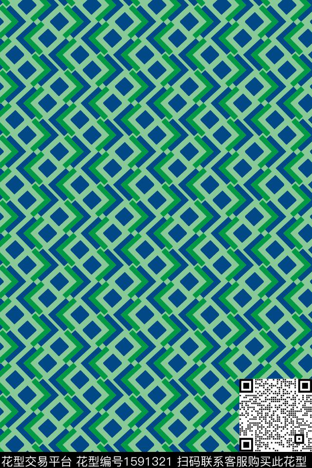 绿色格子几何传统印花华亿平台下载（图片编号: 1591321） - 瓦栏（Walan）