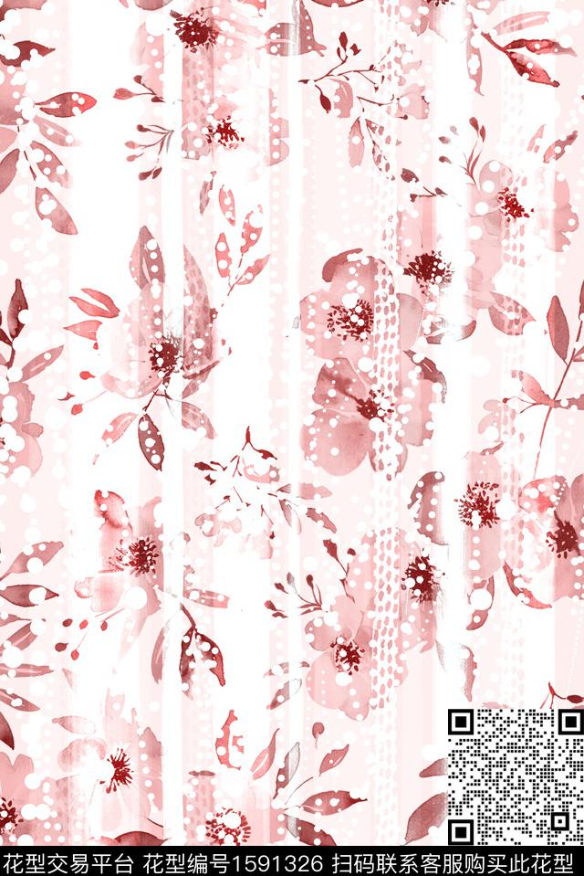 花卉条纹波点数码印花华亿平台下载（图片编号: 1591326） - 瓦栏（Walan）
