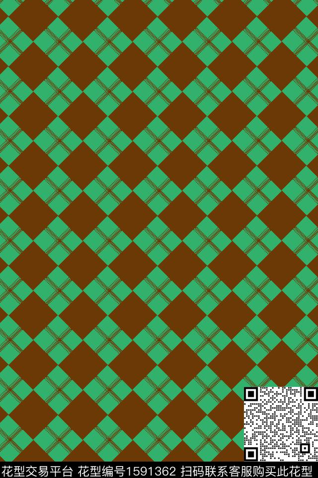 绿色格子几何传统印花华亿平台下载（图片编号: 1591362） - 瓦栏（Walan）