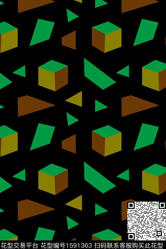 碎片几何正方体传统印花华亿平台下载（图片编号: 1591363） - 瓦栏（Walan）